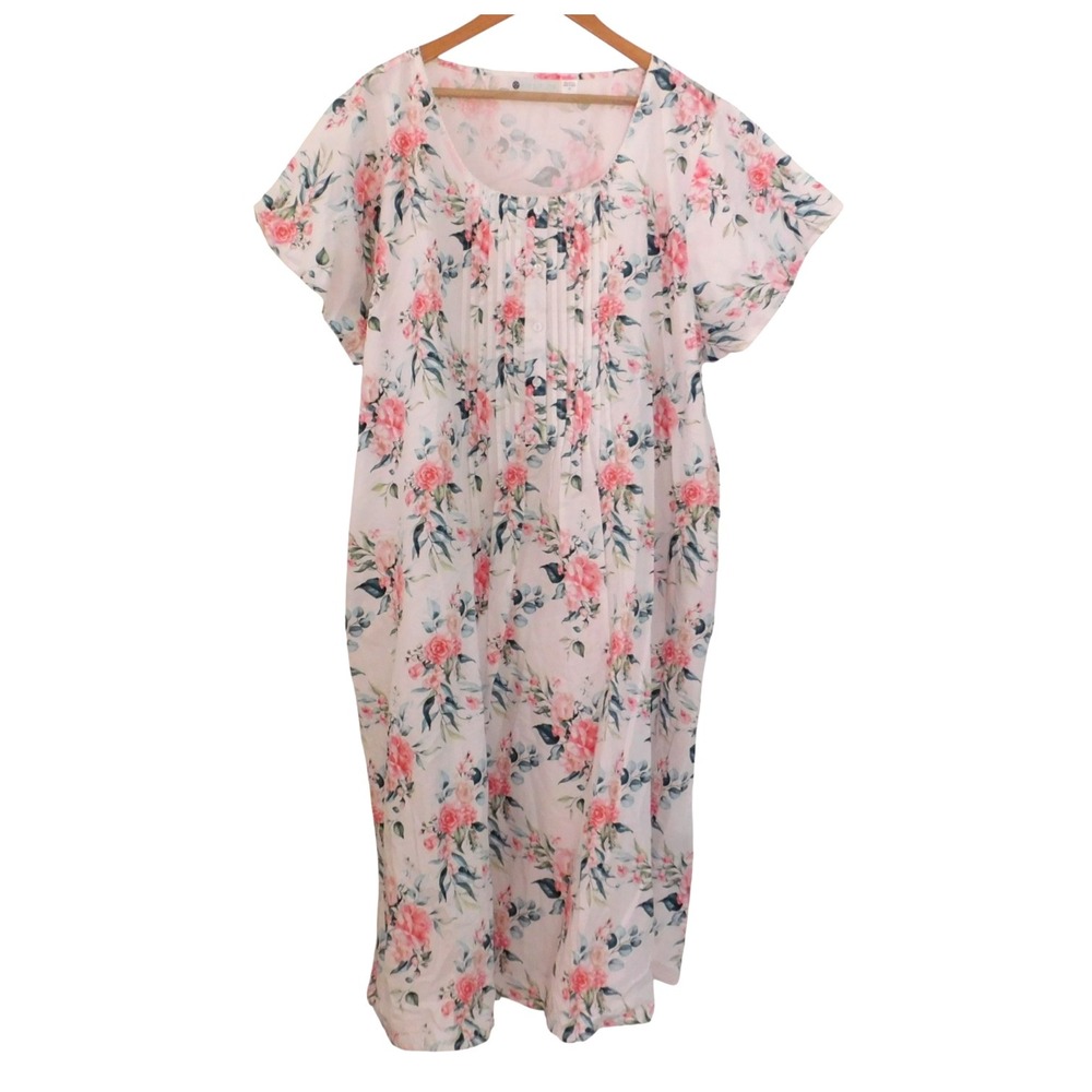 Ella Simone Womens nightgown Rose Floral Cotton Cap Sleeve Pintuck Size 2X